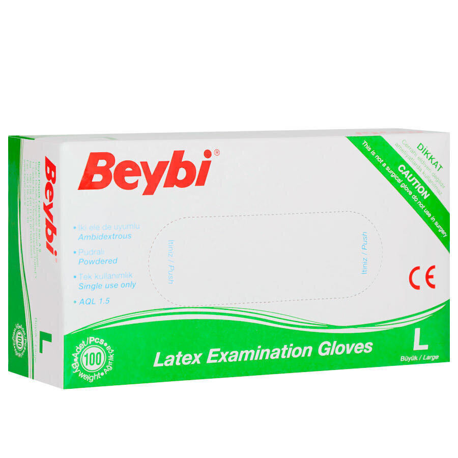 Beybi Lateks Muayene Eldiveni Pudralı Large 100'lü Paket