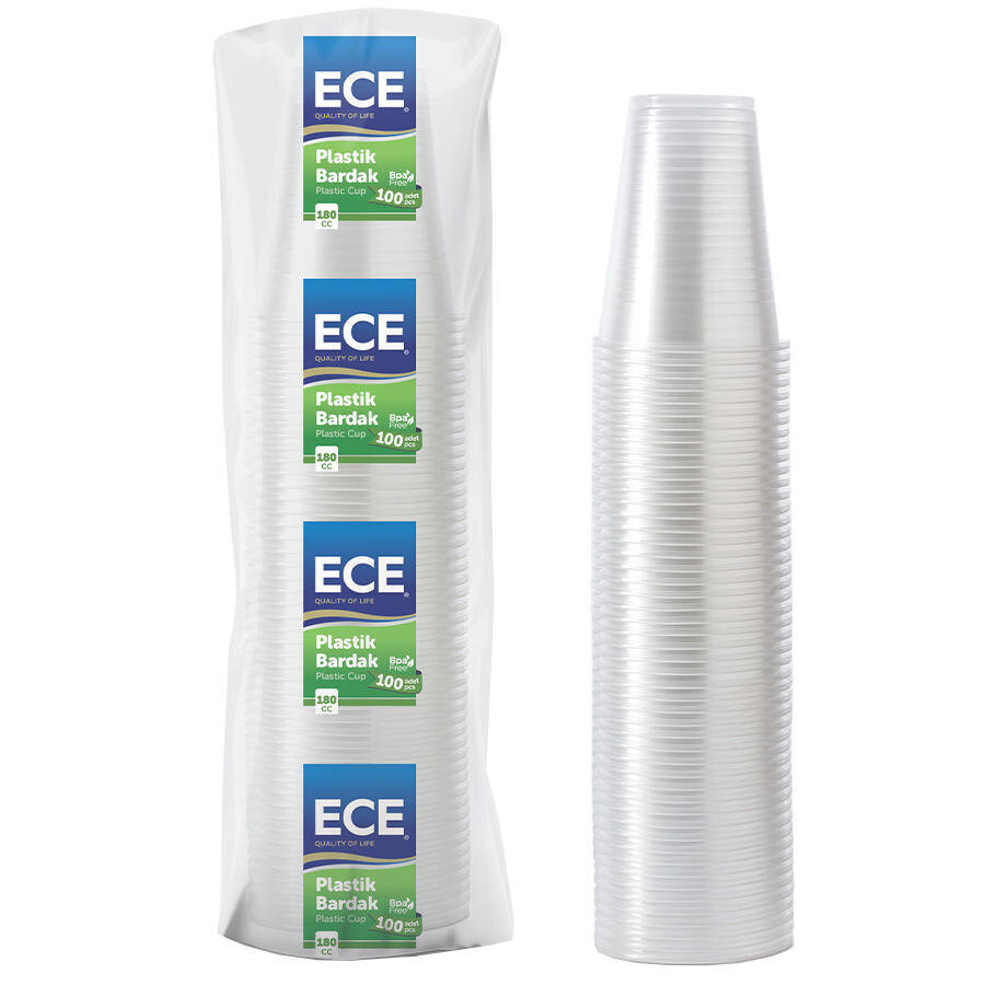 Ece Plastik Bardak 180 cc 100'lü Eko Otomat (1,4  g) Şeffaf