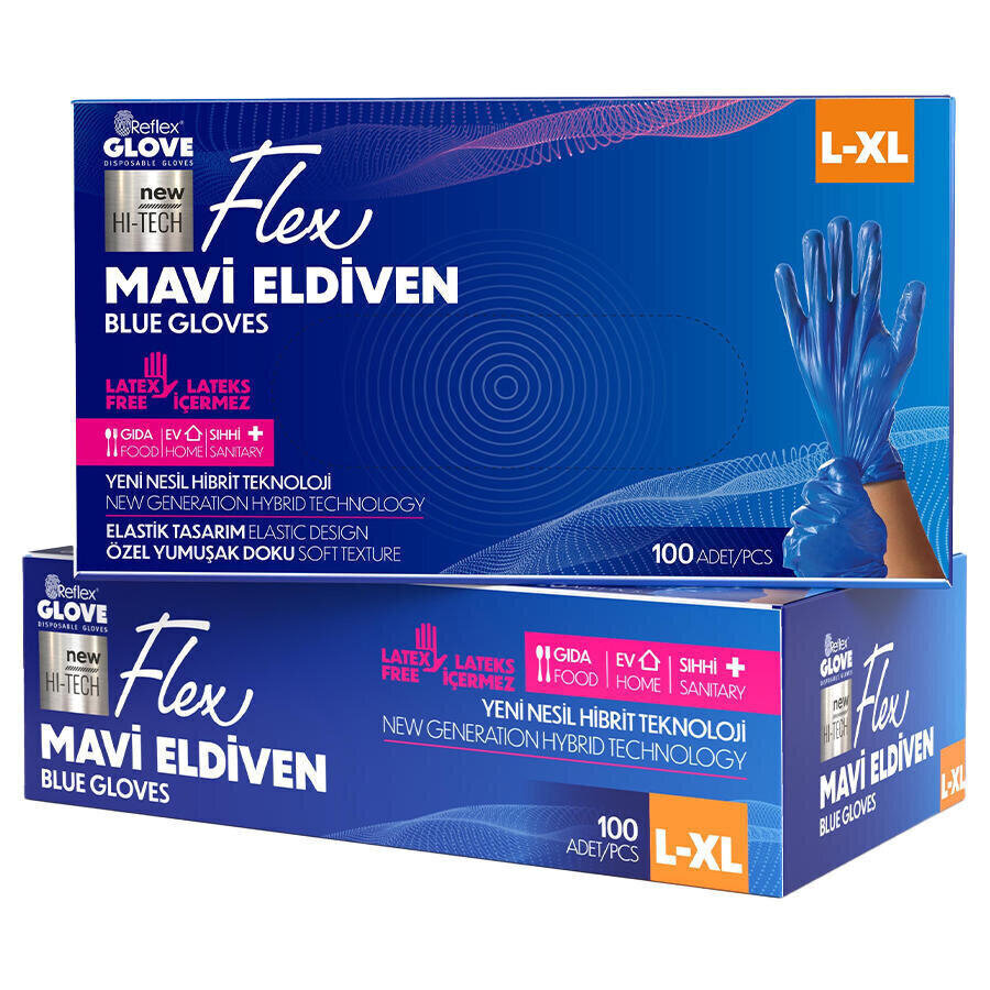 Flex Tpe Hibrit Eldiven Large-XLarge Mavi 100'lü