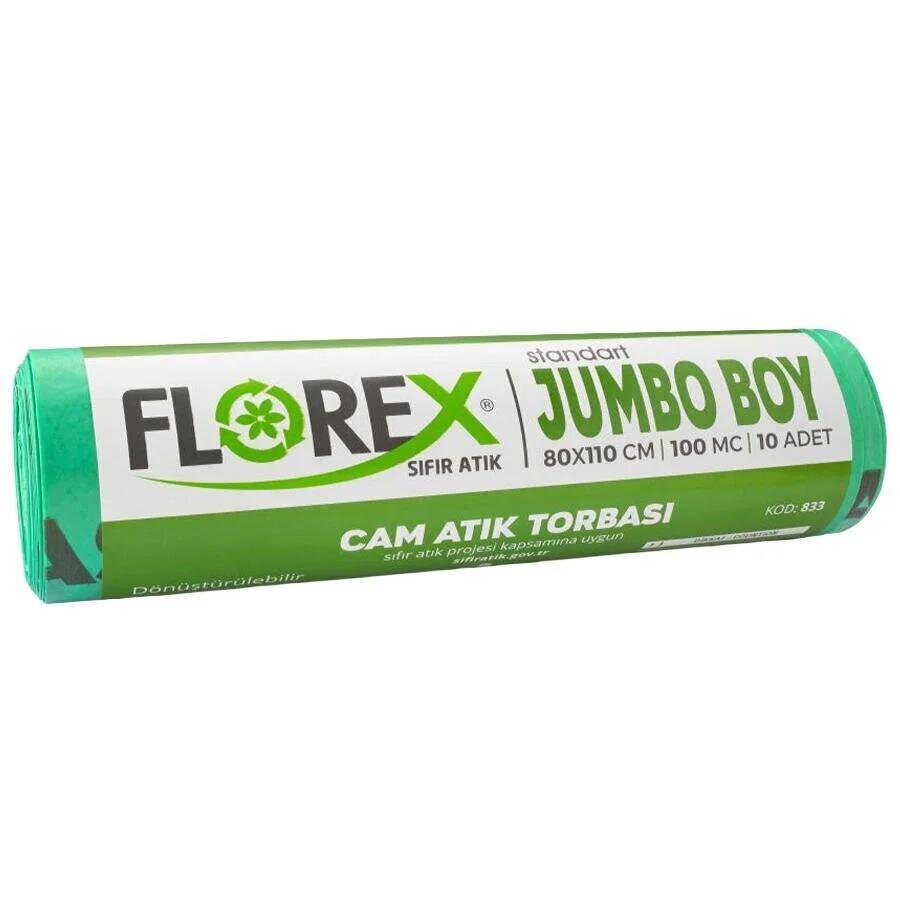 Florex Plastik Cam Atık Torbası Jumbo Boy 80 cm x 110 cm Yeşil Tek Rulo