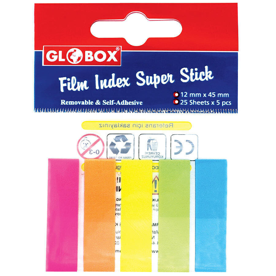 Globox Yapışkanlı Not Kağıdı Film İndex 12 mm x 45 mm Sayfa İşareti 5 Renk 25 Yaprak