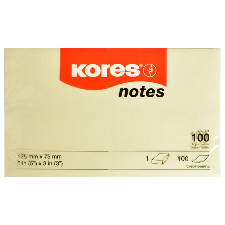 Kores Yapışkanlı Not Kağıdı 125 mm x 75 mm Neon Sarı 100 Yaprak