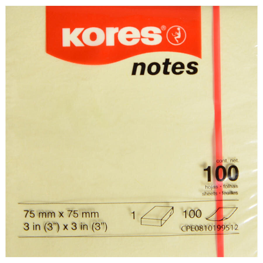 Kores Yapışkanlı Not Kağıdı 75 mm x 75 mm Neon Sarı 100 Yaprak