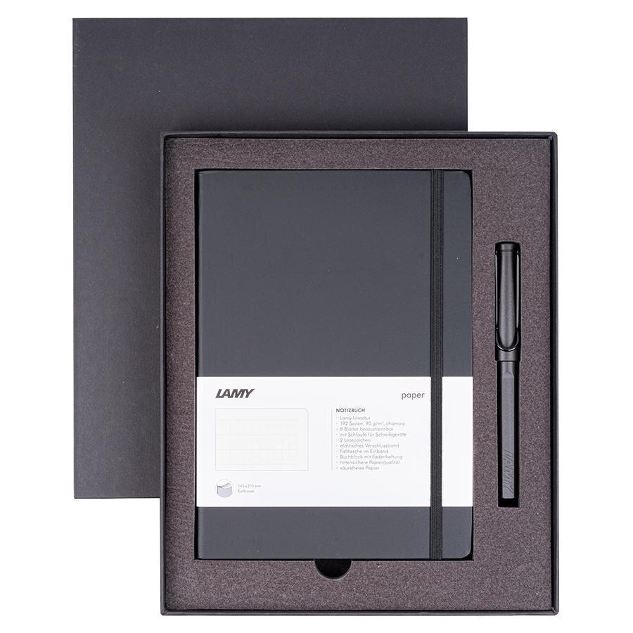 Lamy B3S-317 Yumuşak Kapak Defter A5 96 Yaprak Çizgili Siyah ve Safari Roller Kalem Mat Siyah