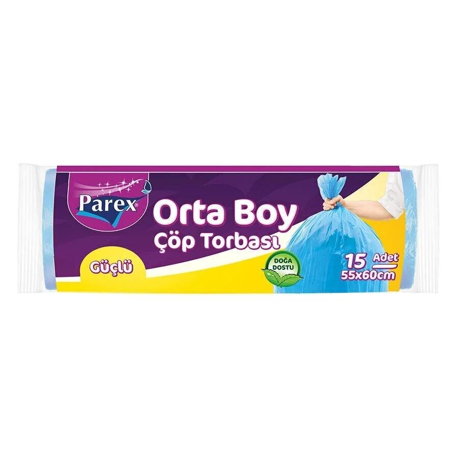 Parex Güçlü Çöp Torbası Orta Boy 55 cm x 60 cm Mavi 15'li Paket