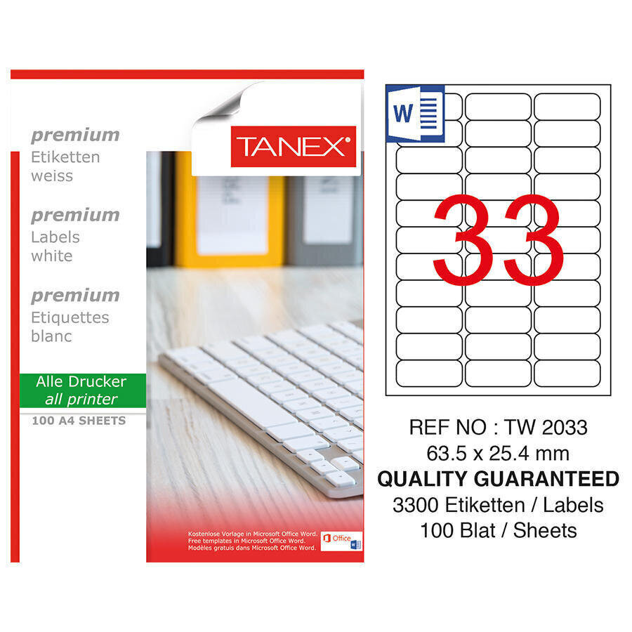 Tanex Tw-2033 Beyaz Etiket 63.5 mm x 25.4 mm