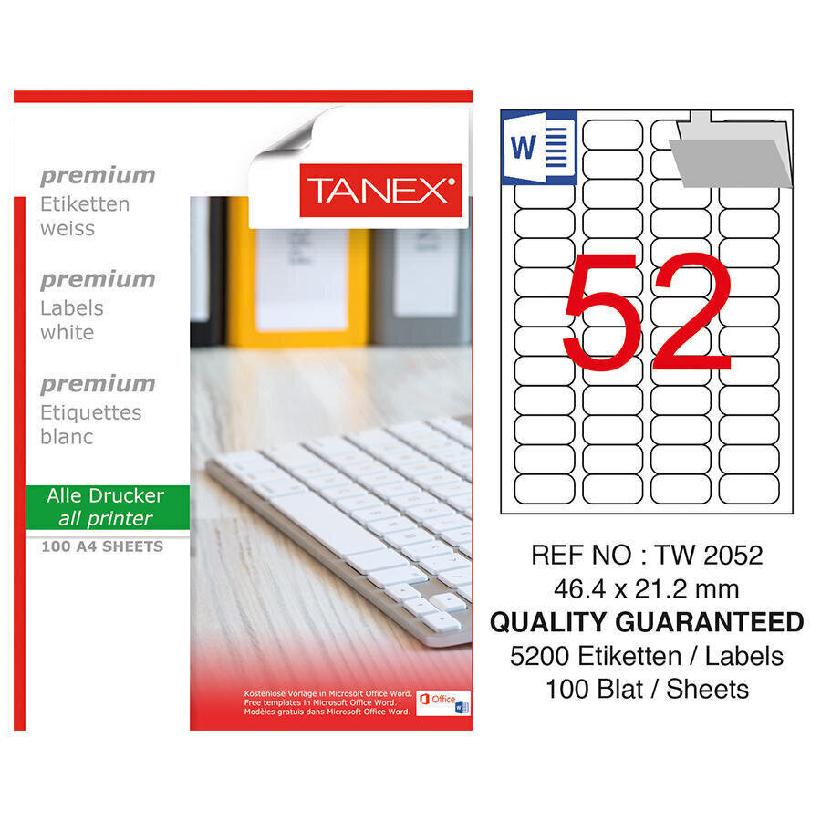 Tanex Tw-2052 Beyaz Etiket 46.4 mm x 21.1 mm
