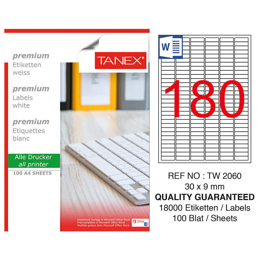 Tanex Tw-2060 Beyaz Etiket 30 mm x 9 mm