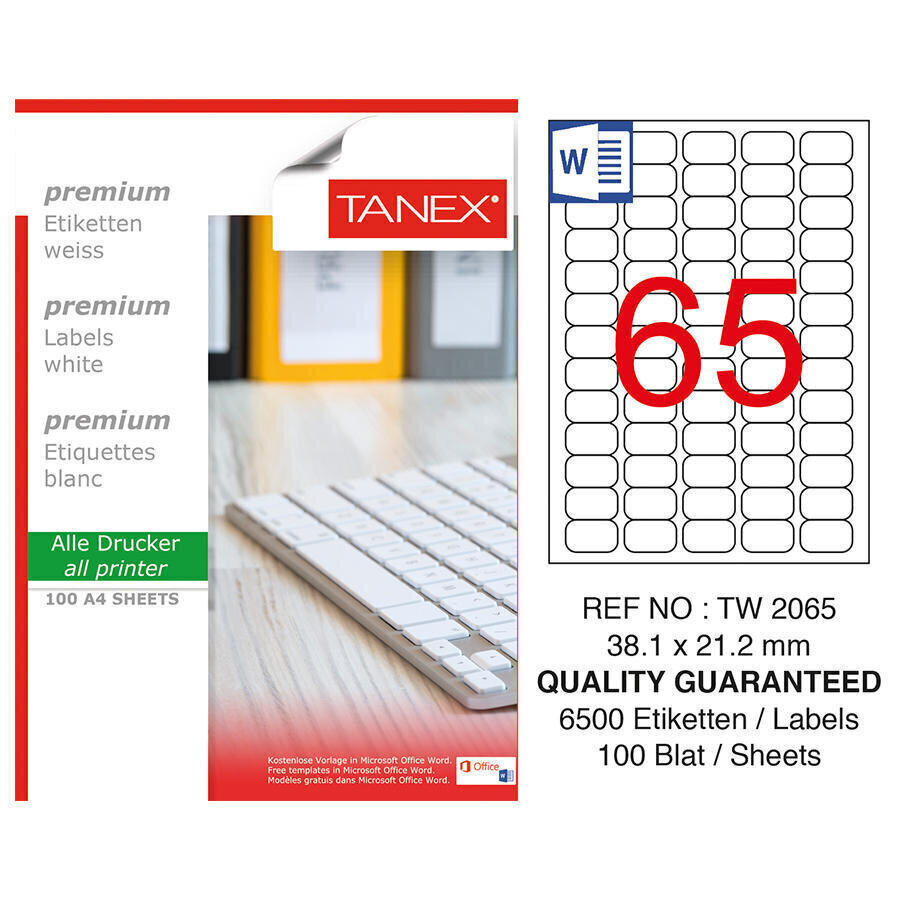 Tanex Tw-2065 Beyaz Etiket 38.1 mm x 21.12 mm