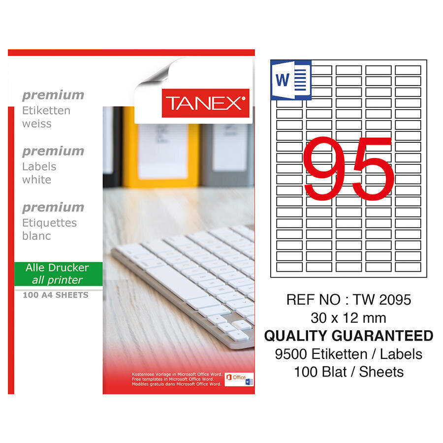 Tanex Tw-2095 Beyaz Etiket 30 mm x 12 mm