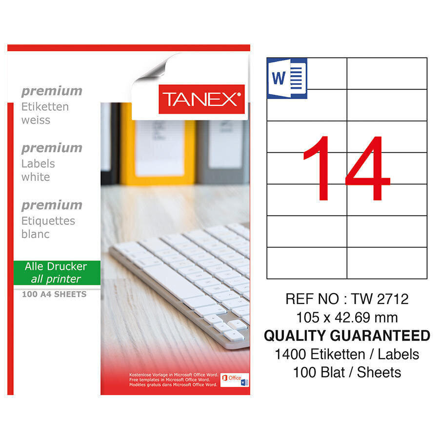 Tanex Tw-2712 Lazer Etiket 105 mm x 42.69 mm 14'lü