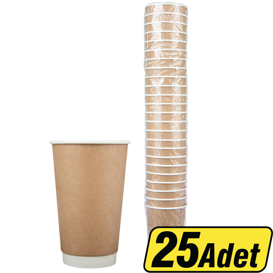 Unicup Double Wall Kraft Karton Bardak 16 oz 25'li Paket