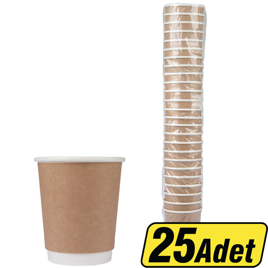 Unicup Double Wall Kraft Karton Bardak 8 oz 25'li Paket